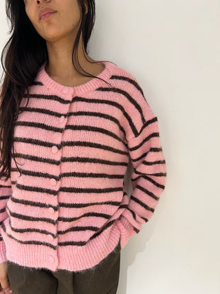 Cardigan rayé femme maille douce rose bleu Kata Paris
