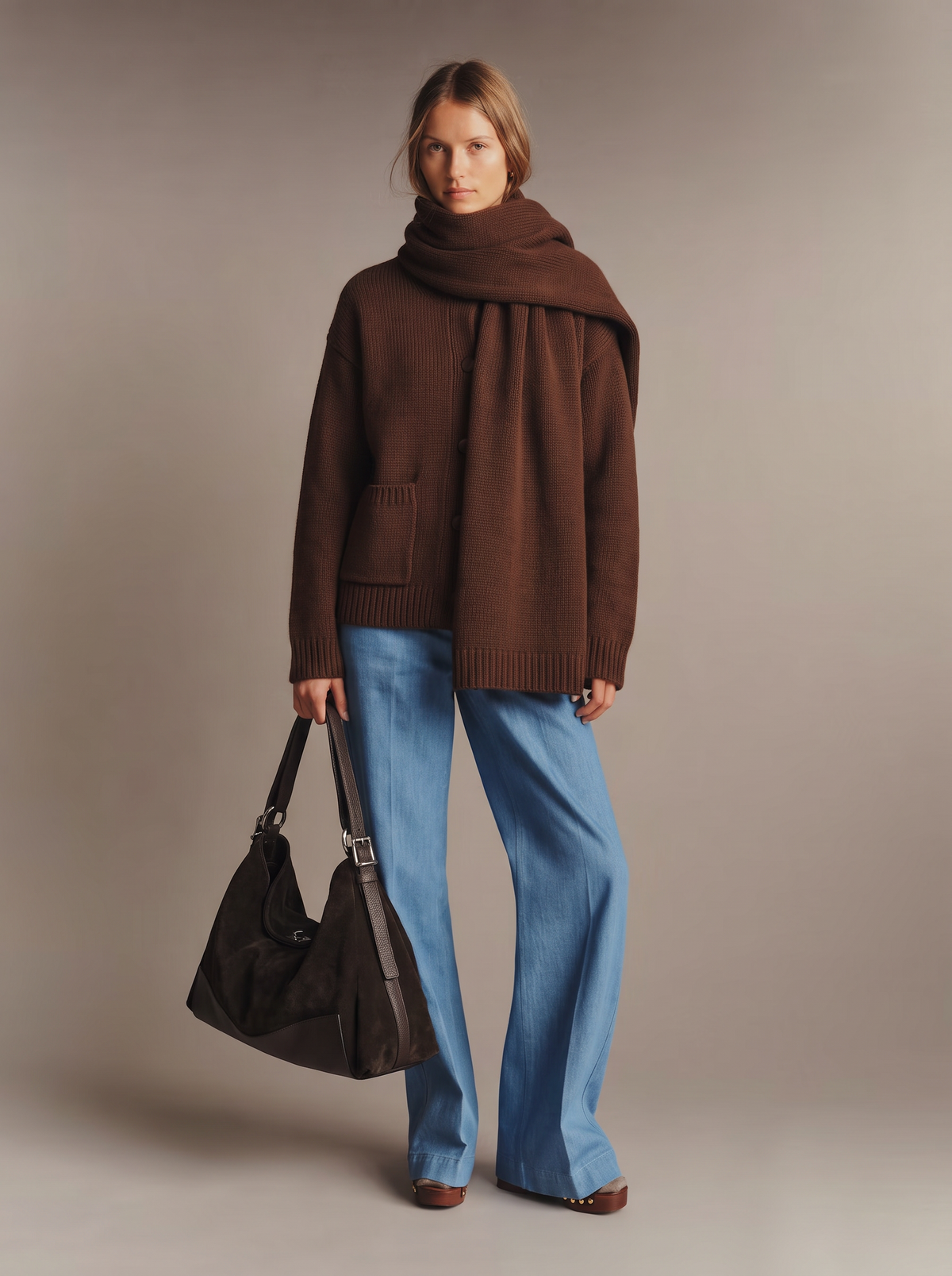 Sac Cabas Femme en Daim & Cuir de Veau Véritable