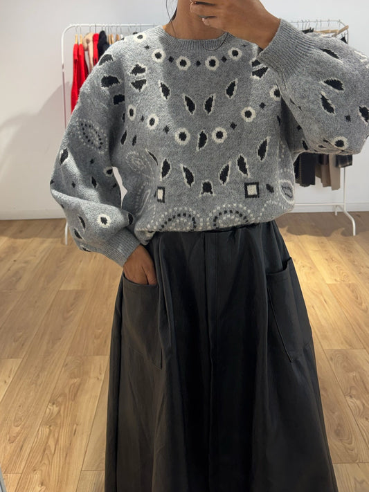 Pull bandana oversize gris en laine mélangée