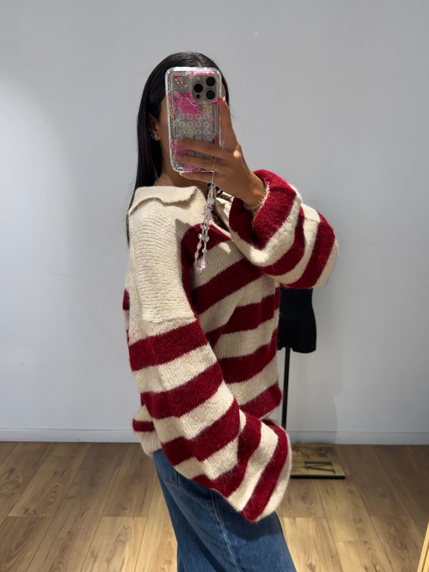 Pull rayer col v en Laine