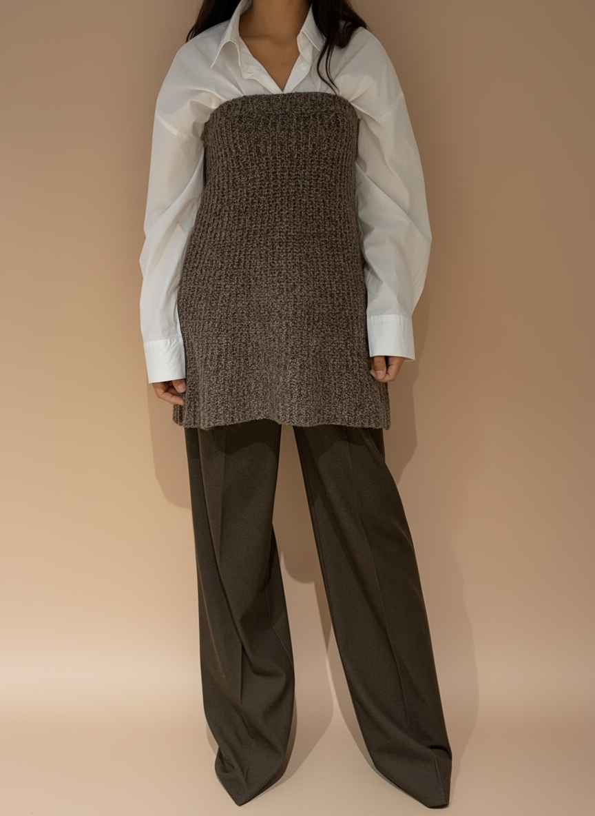 Tunique maille côtelée femme gris chiné beige taupe cosy Kata Paris