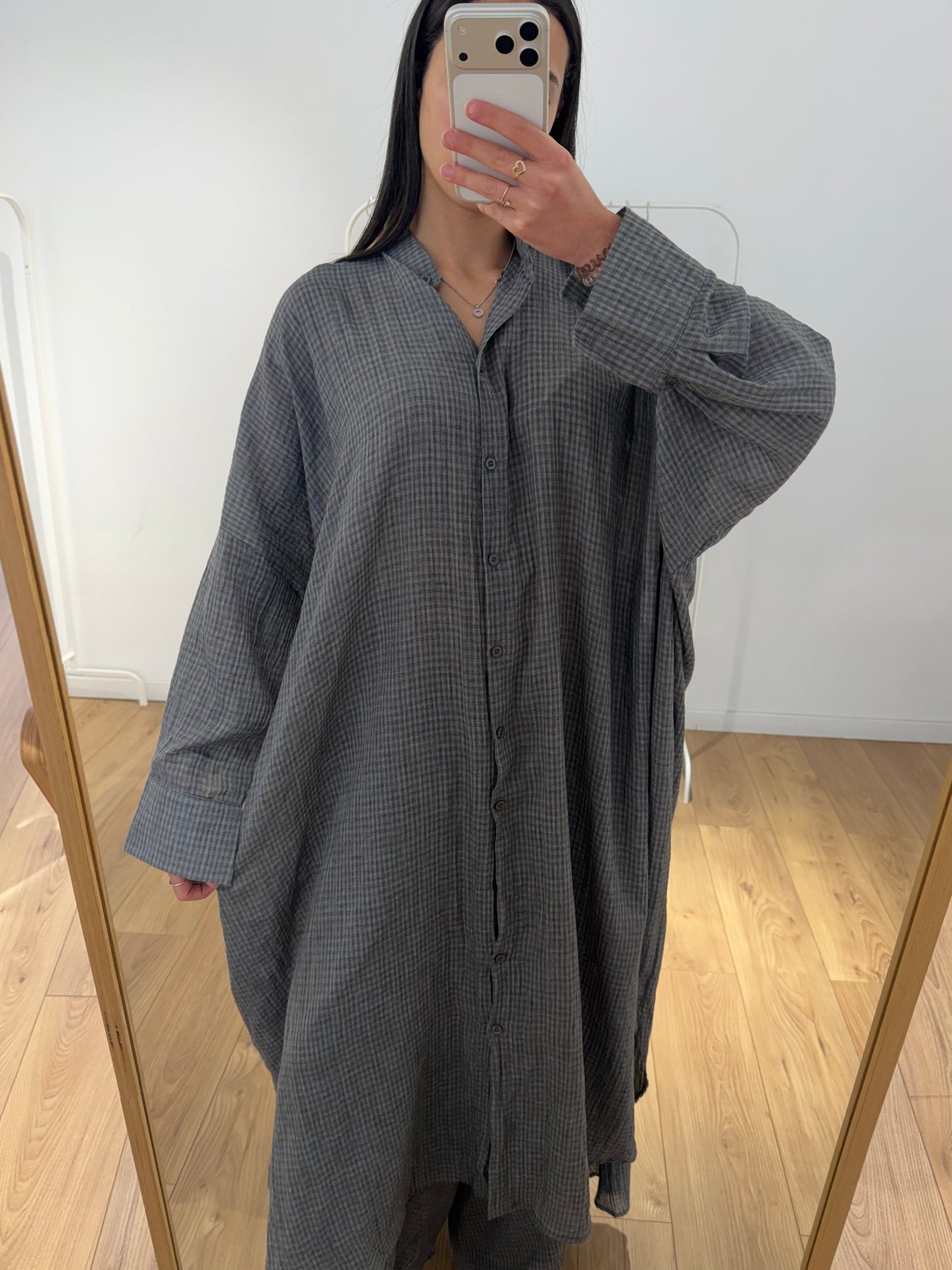 Ensemble long en voile de coton – Chemise longue & pantalon jupe-culotte 100% coton