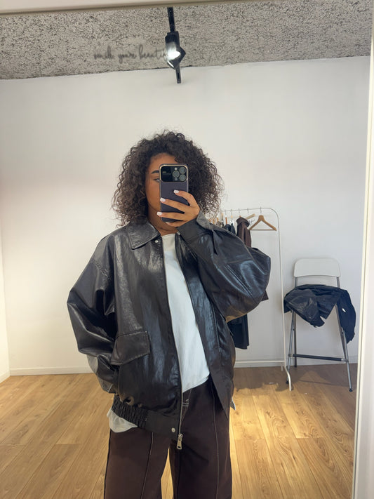 Veste Bonheur Oversized Noir & Marron | Kata Paris