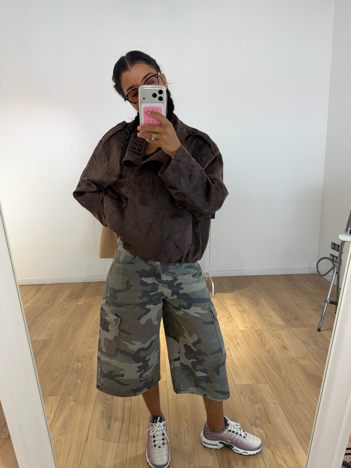 Veste oversize en suédine marron chocolat femme