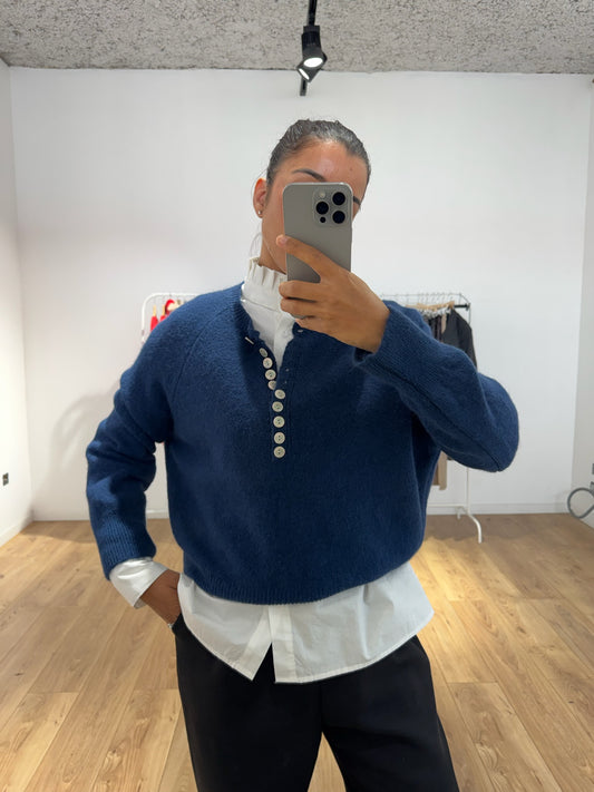 Pull boutonné en baby alpaga et laine – KATA PARIS