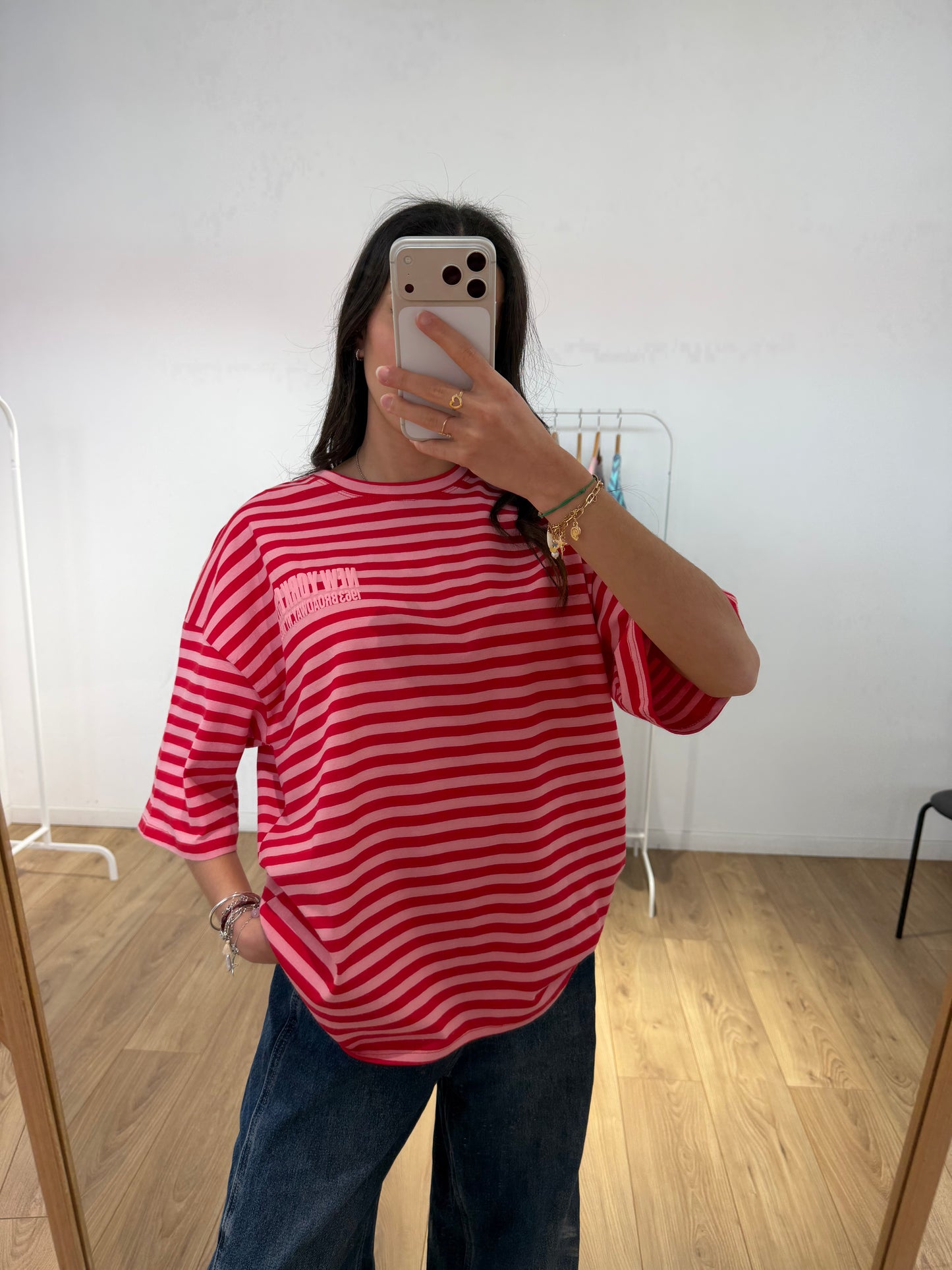 T-shirt Femme Rayé Oversize New York – Col Rond & Manches Courtes Coton