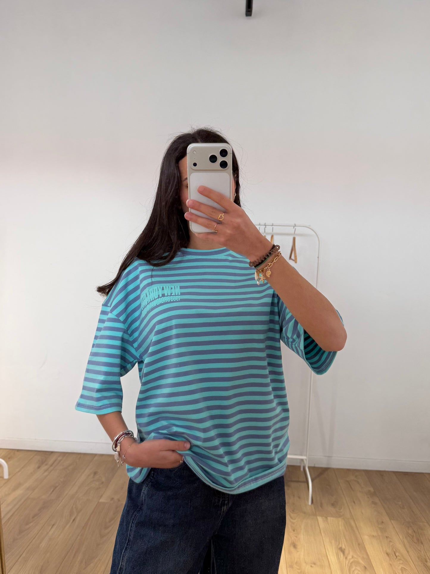T-shirt Femme Rayé Oversize New York – Col Rond & Manches Courtes Coton