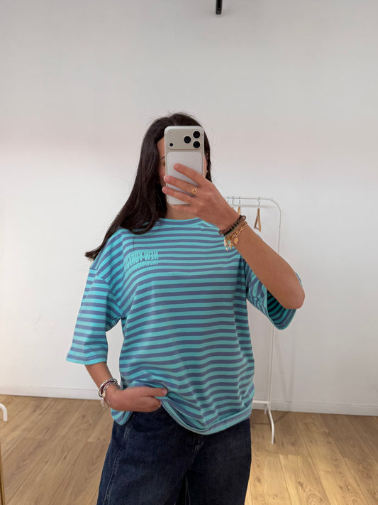 T-shirt Femme Rayé Oversize New York – Col Rond & Manches Courtes Coton