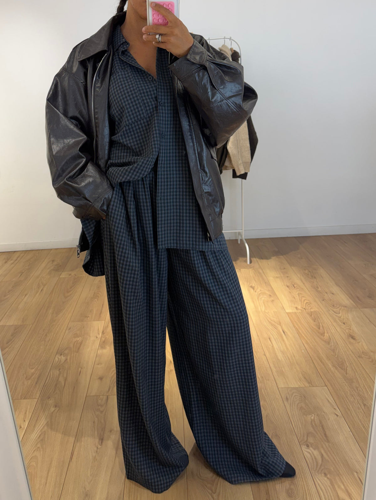 Ensemble Chemise Pantalon Carreaux Bleu Gris Automne | Kata Paris