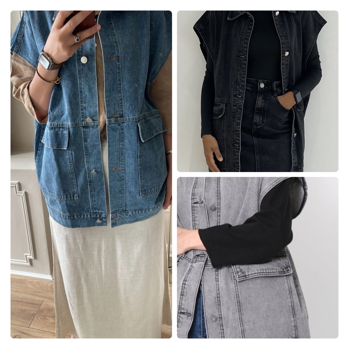 Veste En Jean Sans Manches Femme - Gilet Denim Grandes Tailles Boutonnière - Veste Transition Élégante