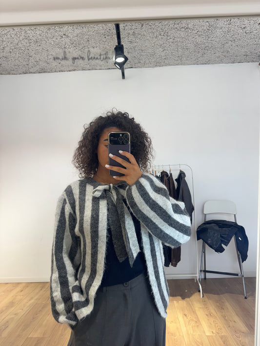 Pull Gilet Rayures Ouvert Dos Multiport | Kata Paris