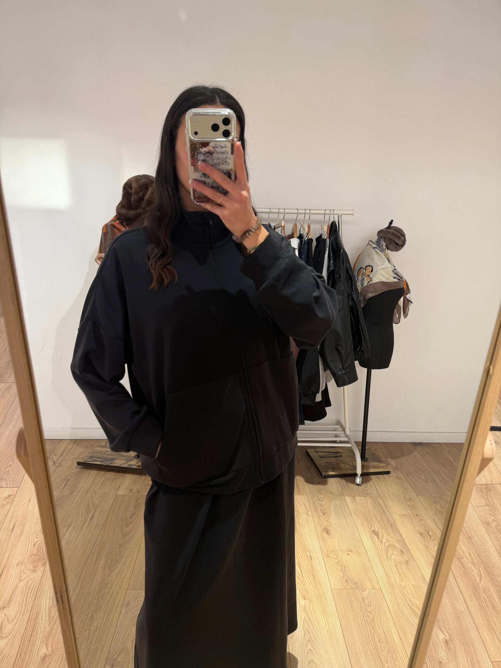 Ensemble modest fashion femme veste jupe marron marine noir mastour Kata Paris
