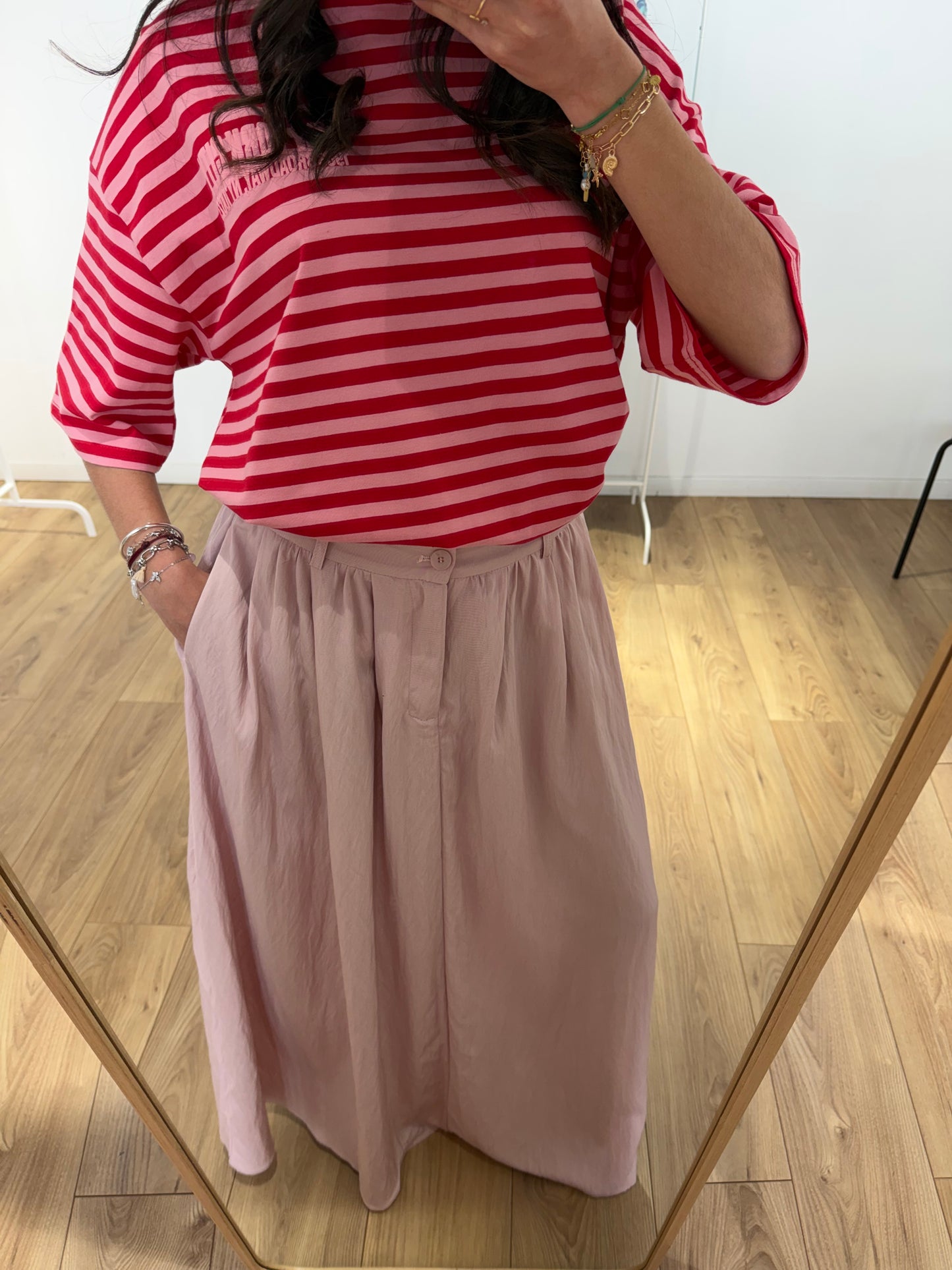 Jupe Longue Fluide Coton Rose – Taille Élastique & Poches