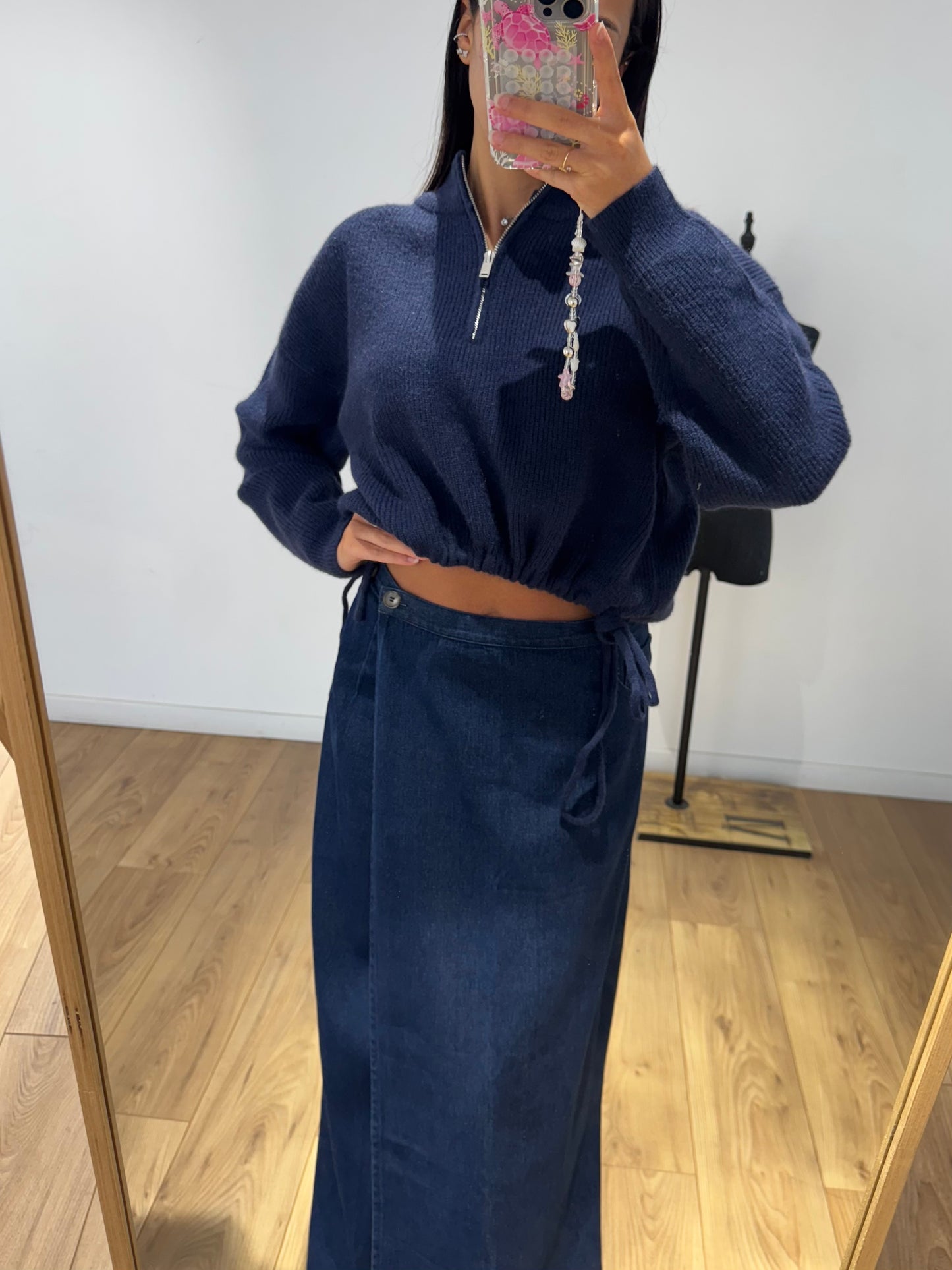 Jupe longue porte feuille denim