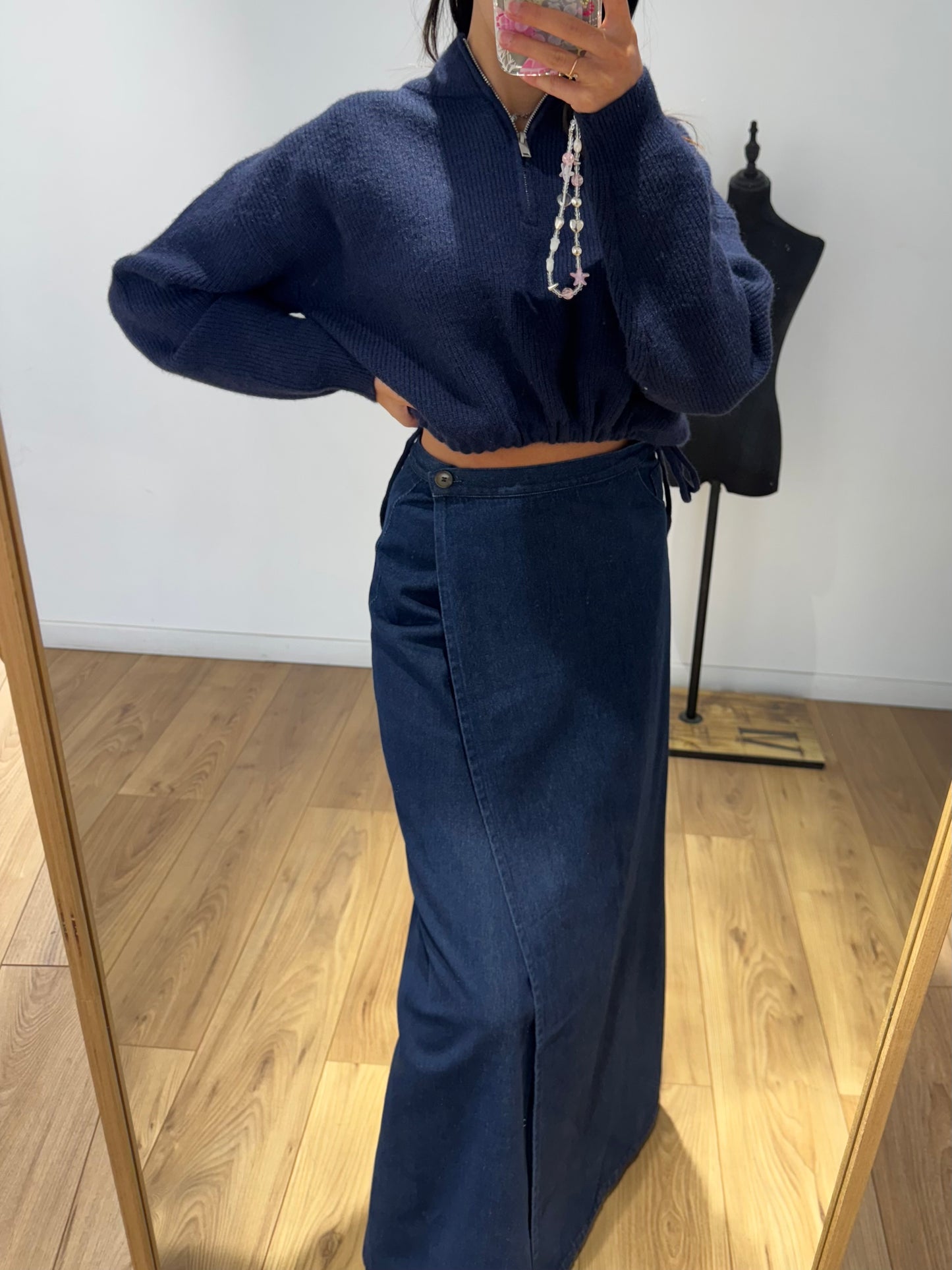 Jupe longue porte feuille denim