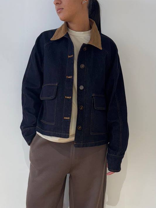Veste en jean brute col camel