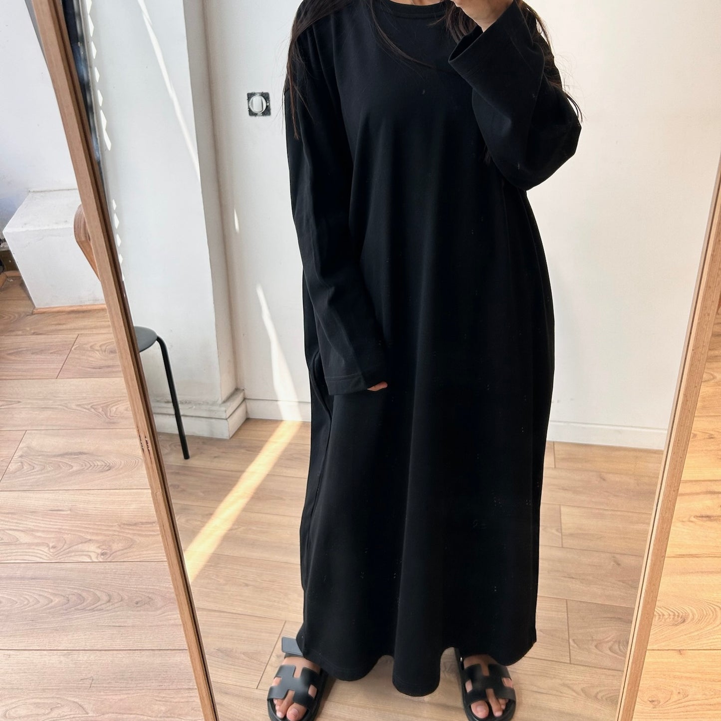 Robe longue sweat en 100% coton léger – Gris ou Noir