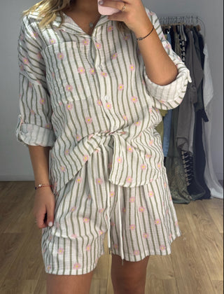 Short en gaze de coton fleuri – 2 coloris