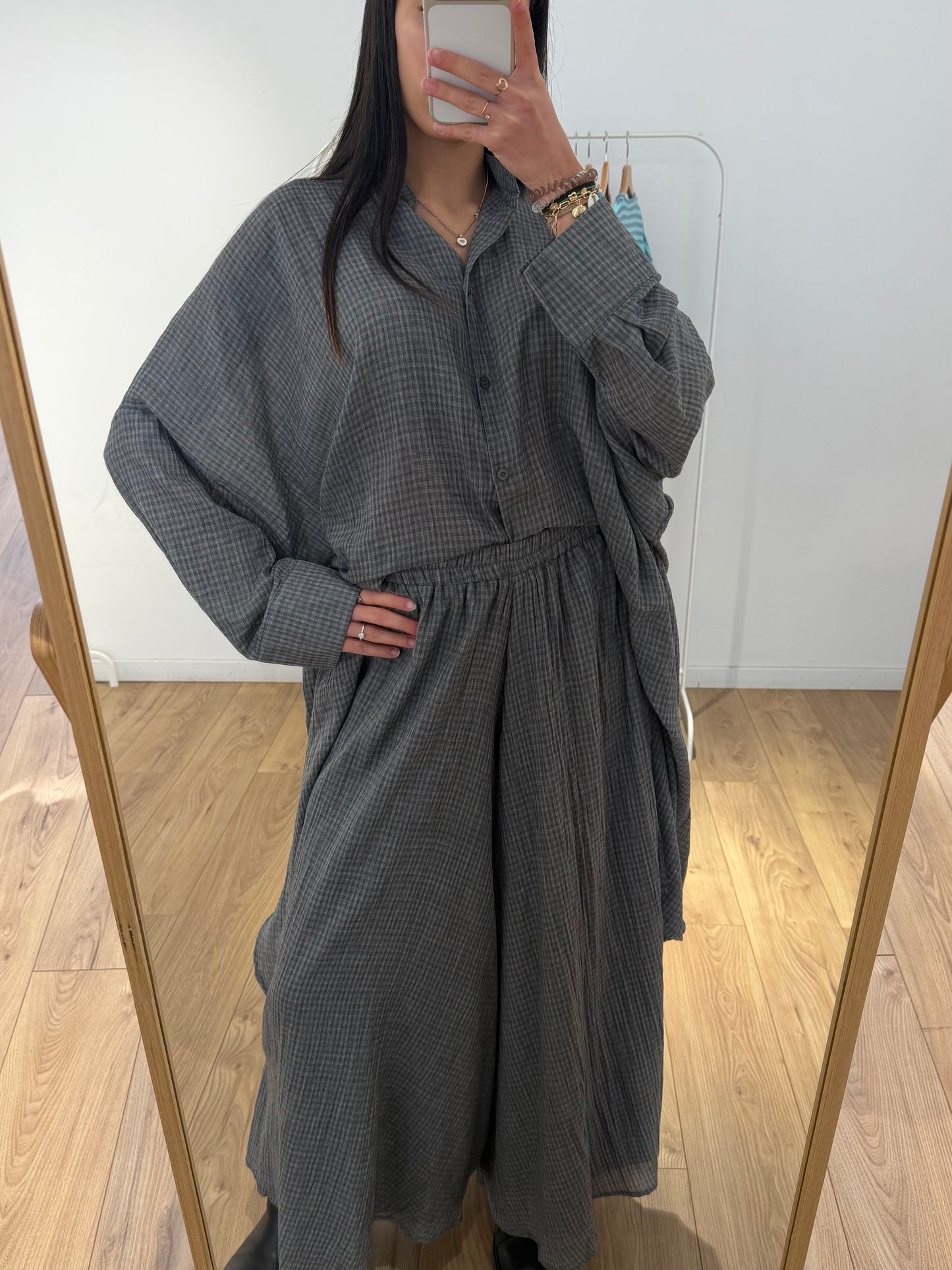 Ensemble long en voile de coton – Chemise longue & pantalon jupe-culotte 100% coton