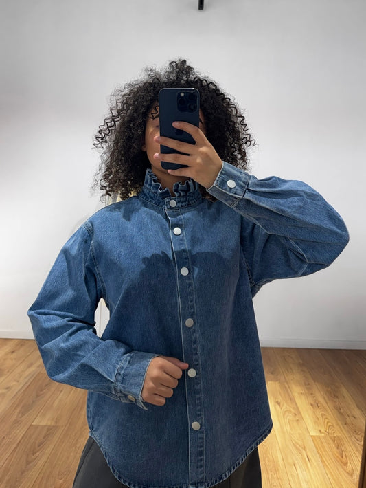 Chemise à col volanté en Jean 100% coton
