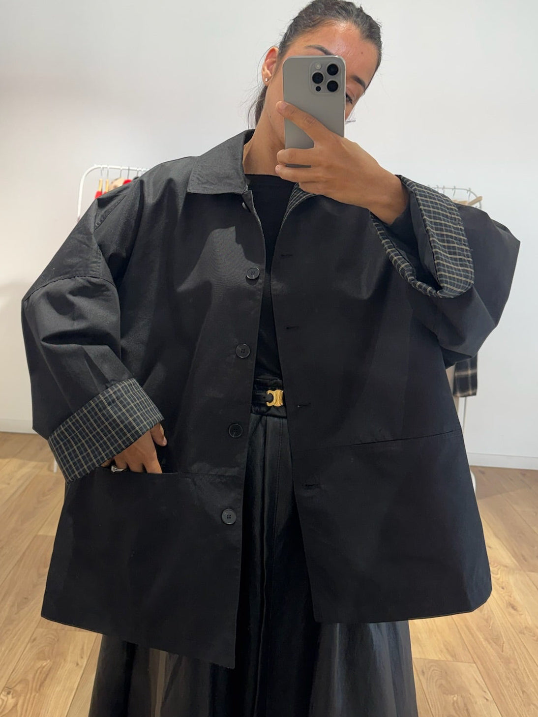 Veste droite oversize à revers carreaux – vue 2