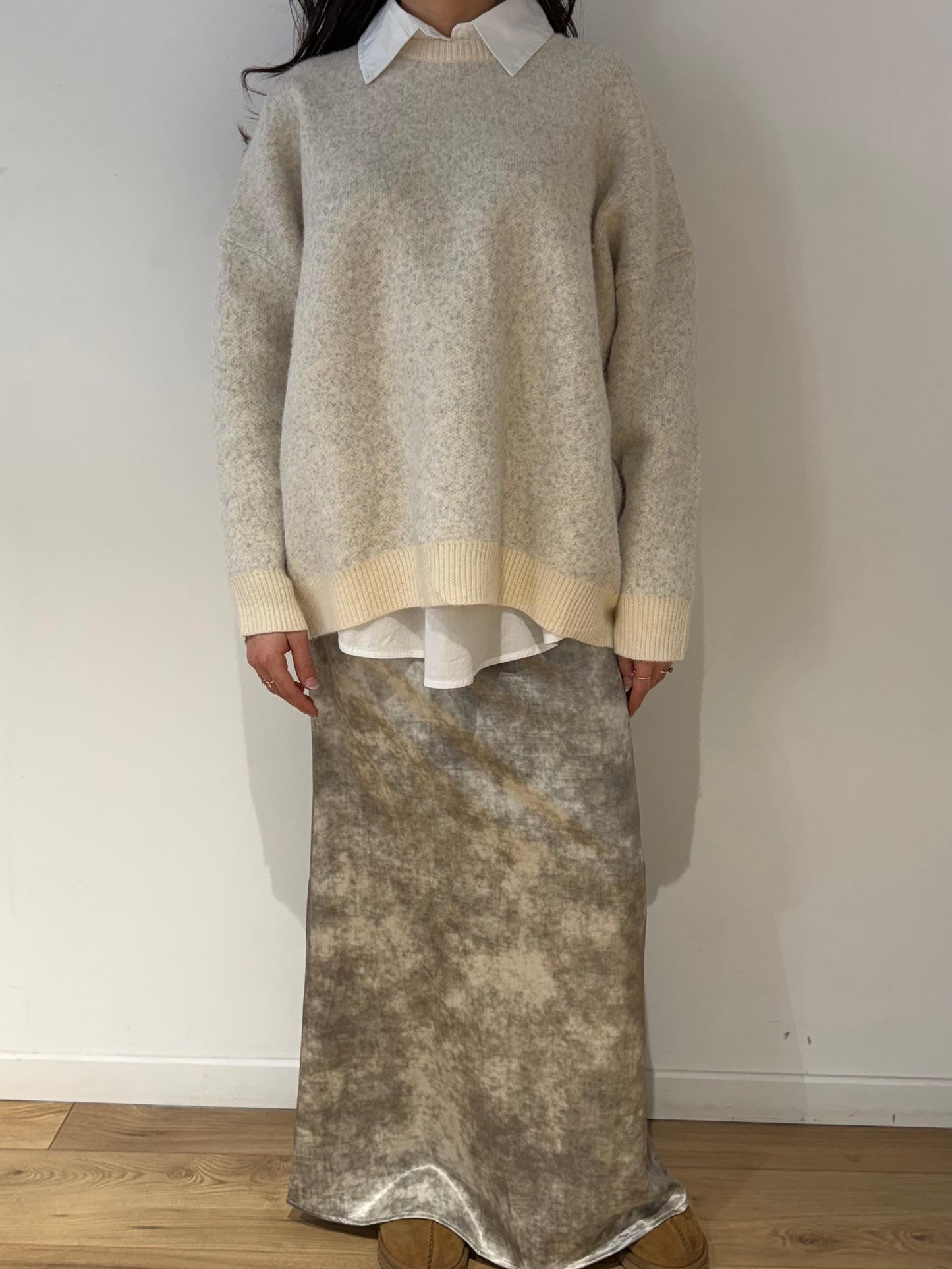 Jupe satin gris délavé