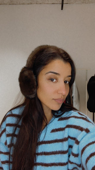 Cache-oreilles vegan fourrure synthétique femme marron taupe hiver Kata Paris