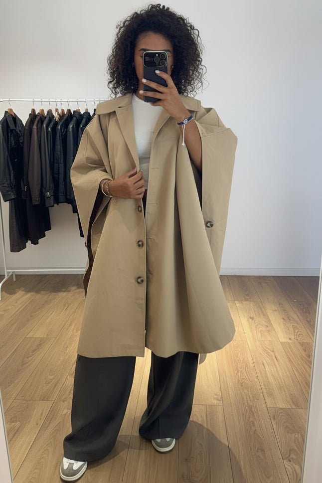 Cape Imperméable Femme Beige Oversize