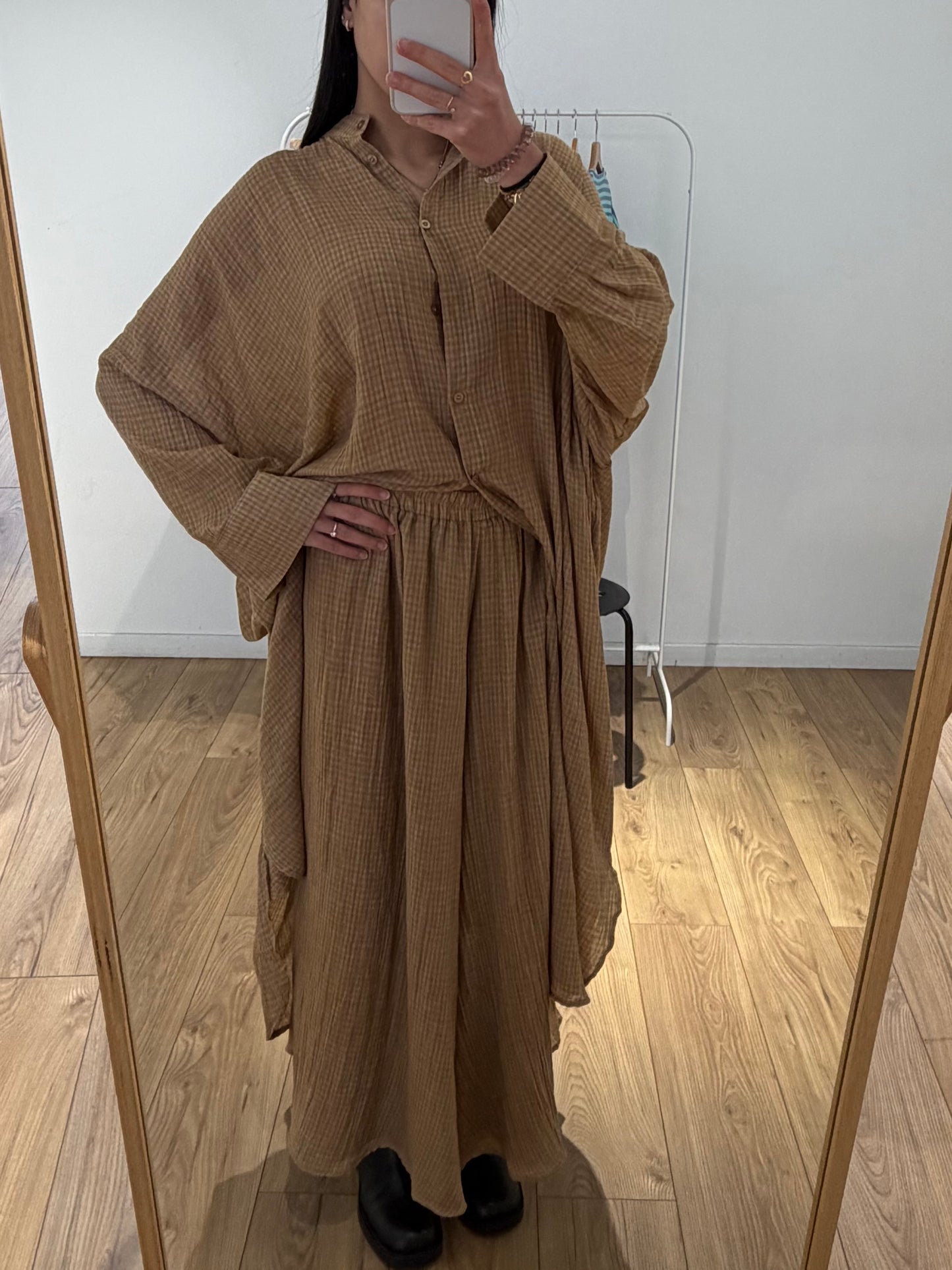 Ensemble long en voile de coton – Chemise longue & pantalon jupe-culotte 100% coton