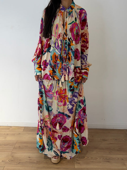Jupe longue fleurie multicolore