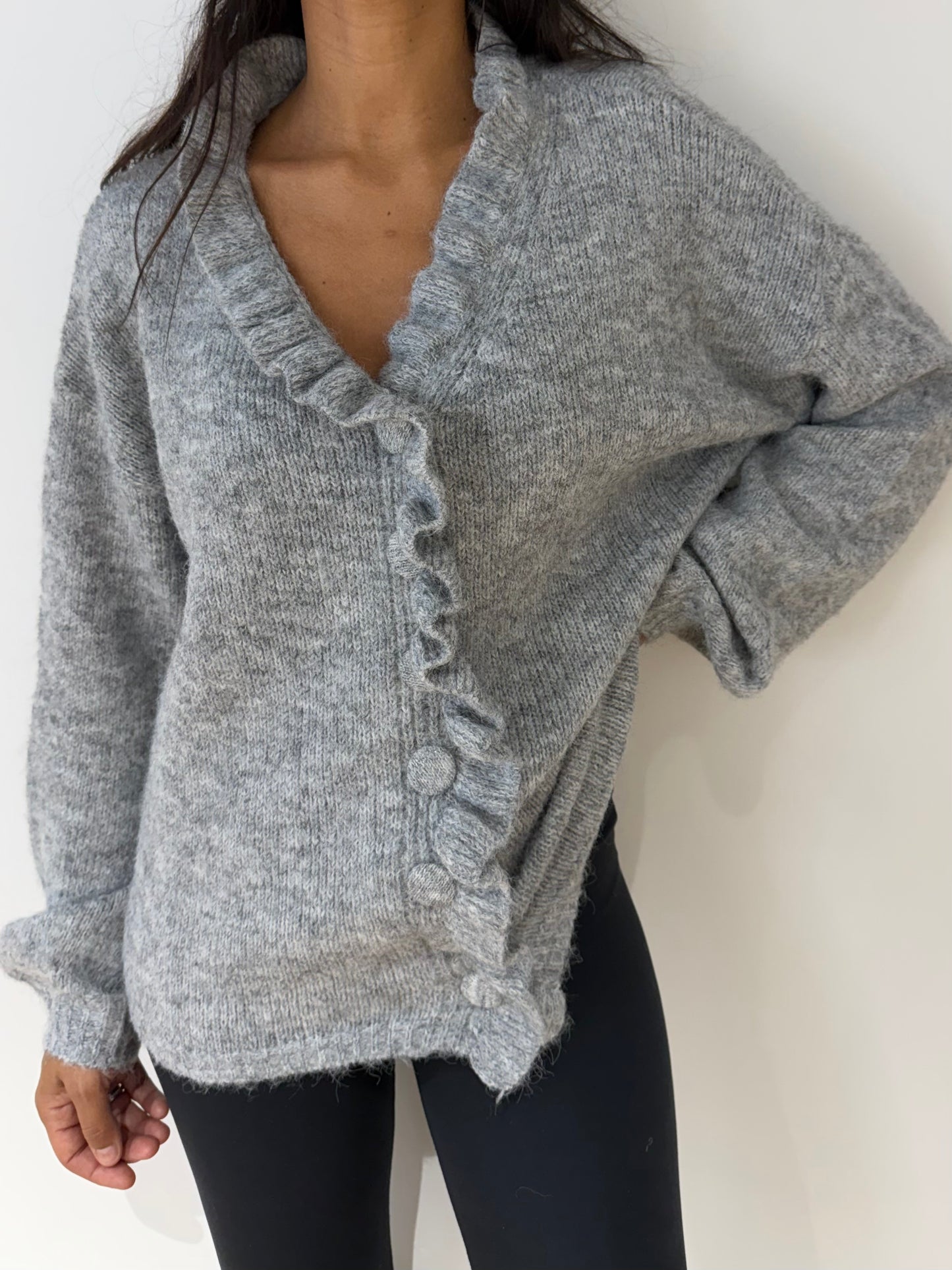 Gilet bouton et froufrou laine mélange