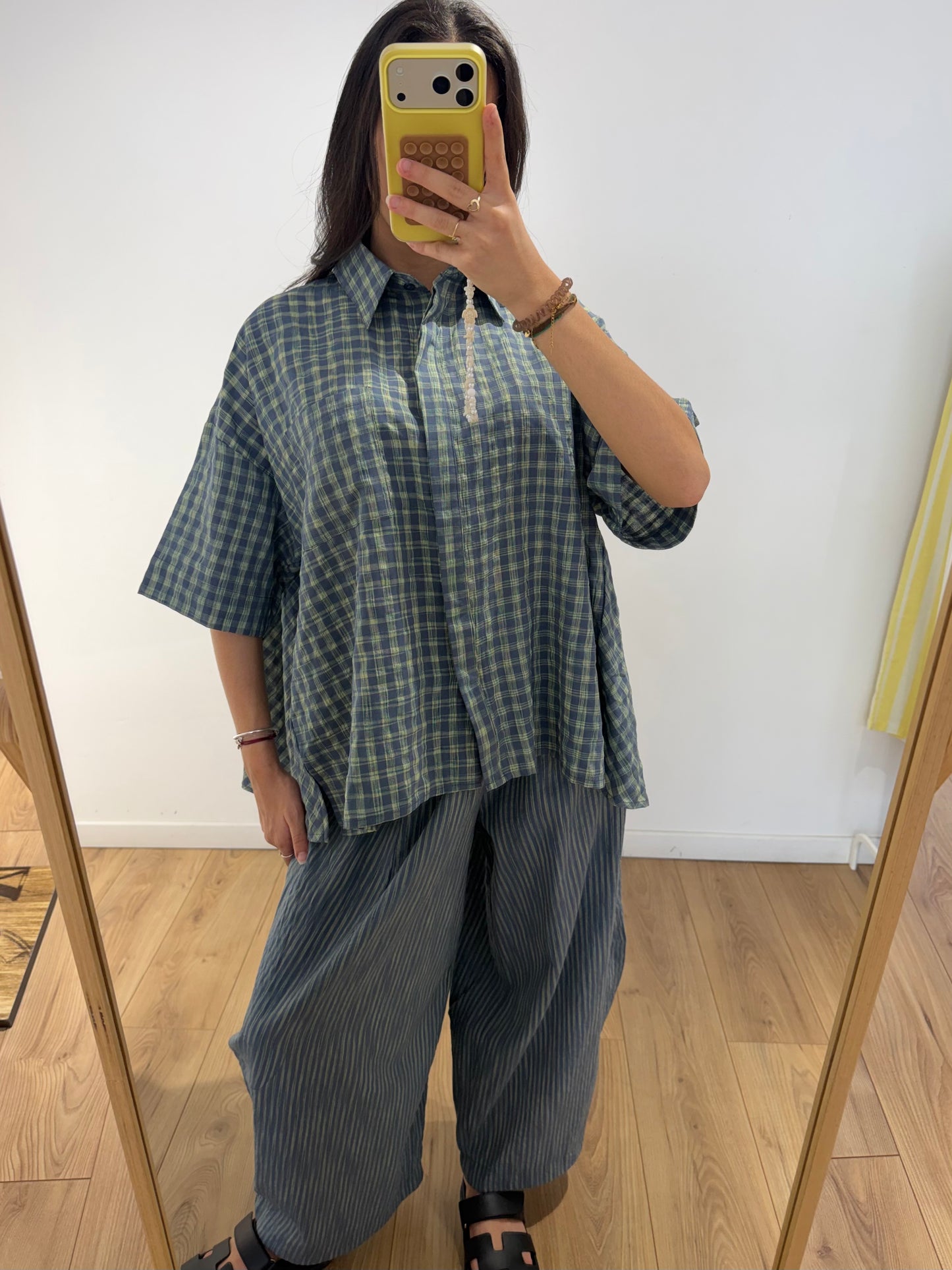 Ensemble chemise carreaux et Pantalon rayer 100% Coton- 2 Coloris