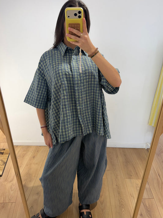 Ensemble chemise carreaux et Pantalon rayer 100% Coton- 2 Coloris