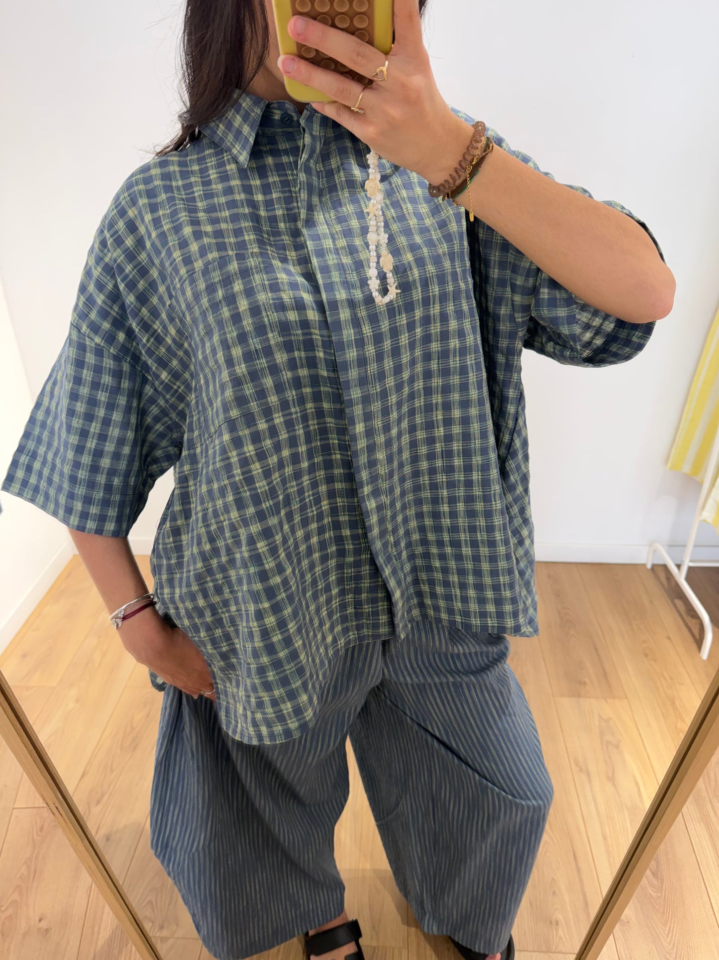 Ensemble chemise carreaux et Pantalon rayer 100% Coton- 2 Coloris