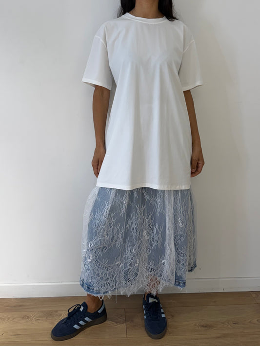 Ensemble Femme Jupe Dentelle & T-shirt en Coton 2 Coloris