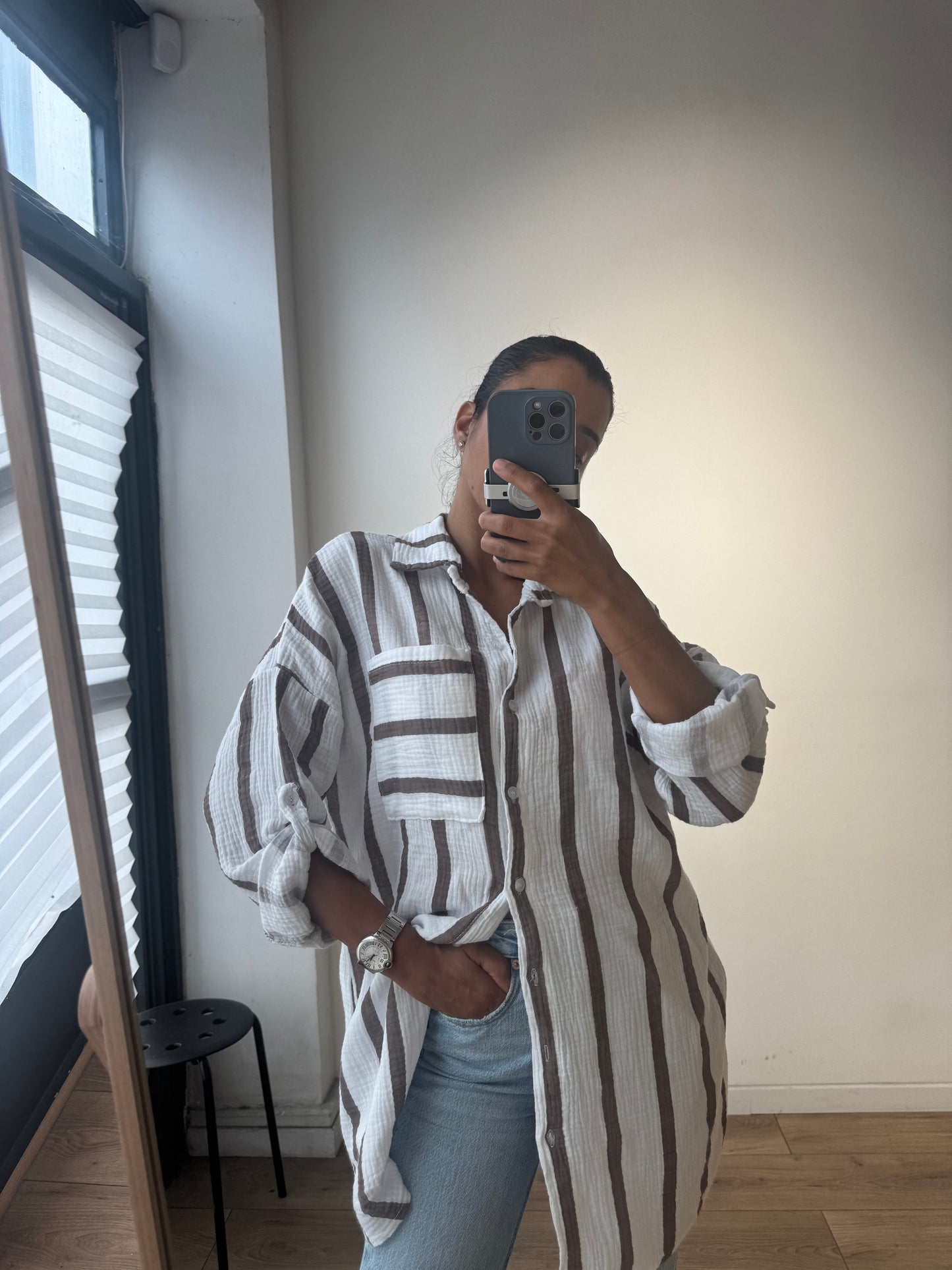 Chemise rayée en 100% gaze de coton -2 coloris