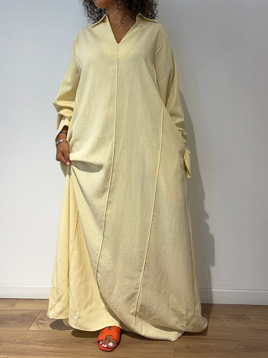 Robe longue oversize effet lin – Jaune beurre