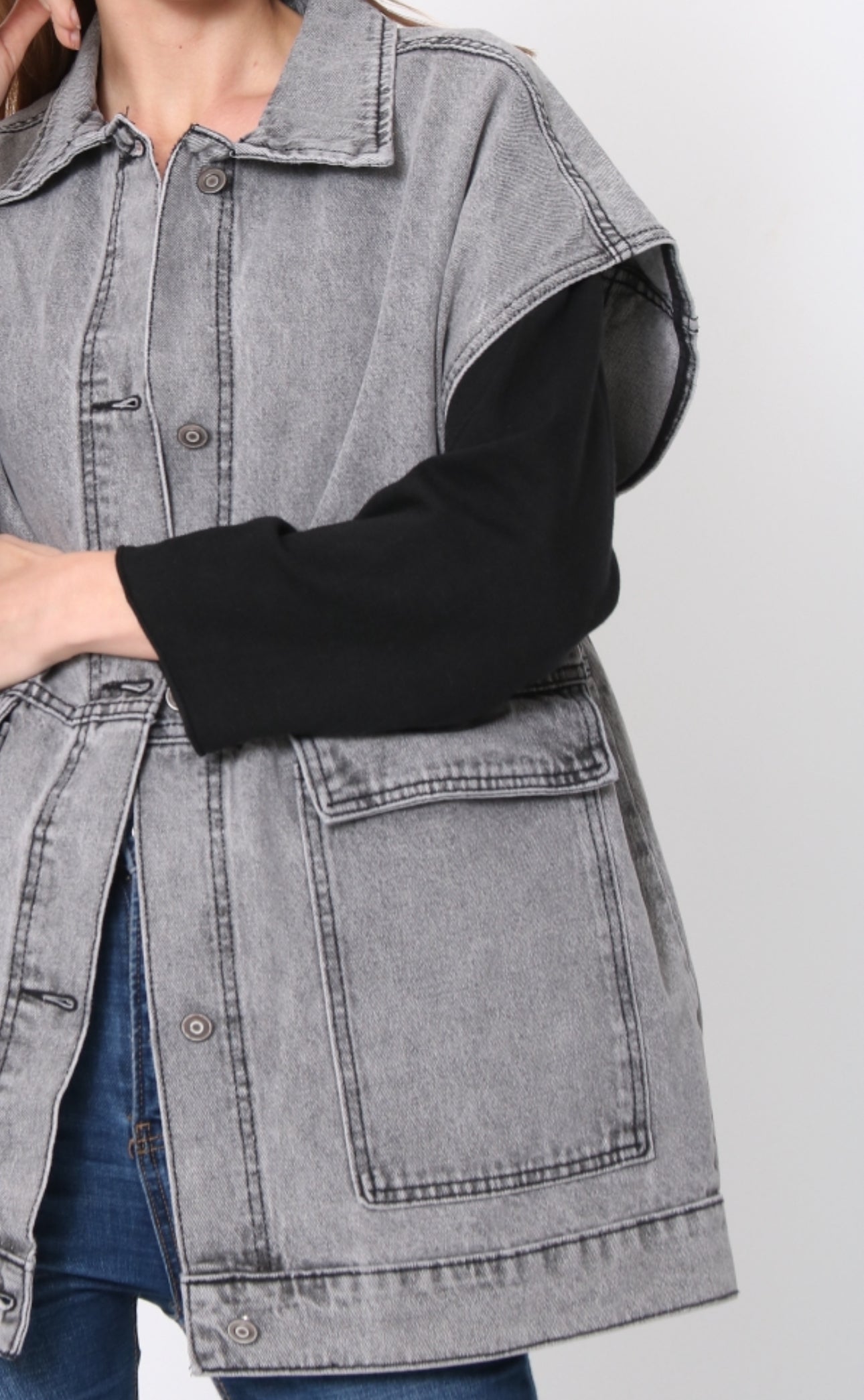 Veste jeans Amel oversize sans manches - ‼️De retour prochainement