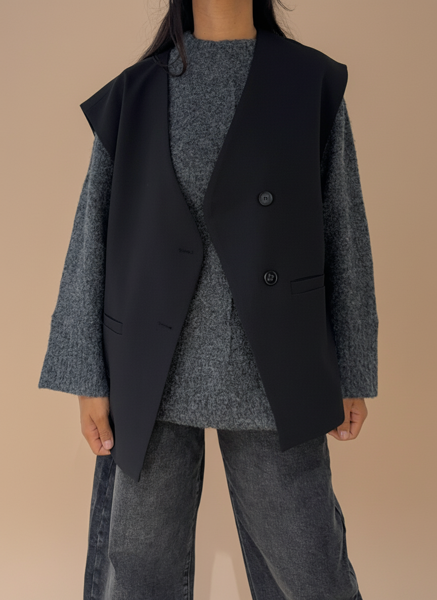 Pull Col Haut Chiné en Laine Mélangé