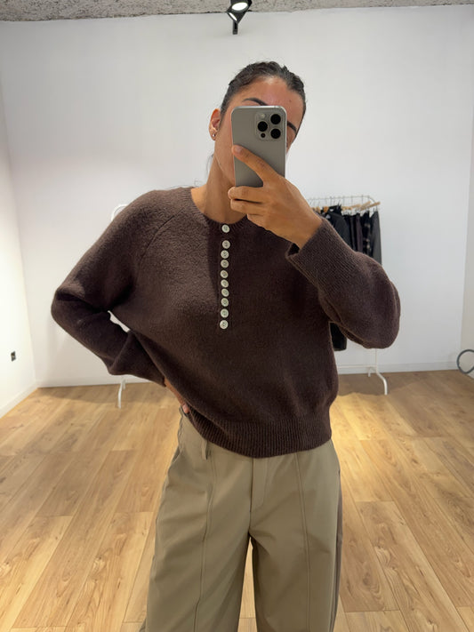 Pull boutonné en baby alpaga et laine – vue 7