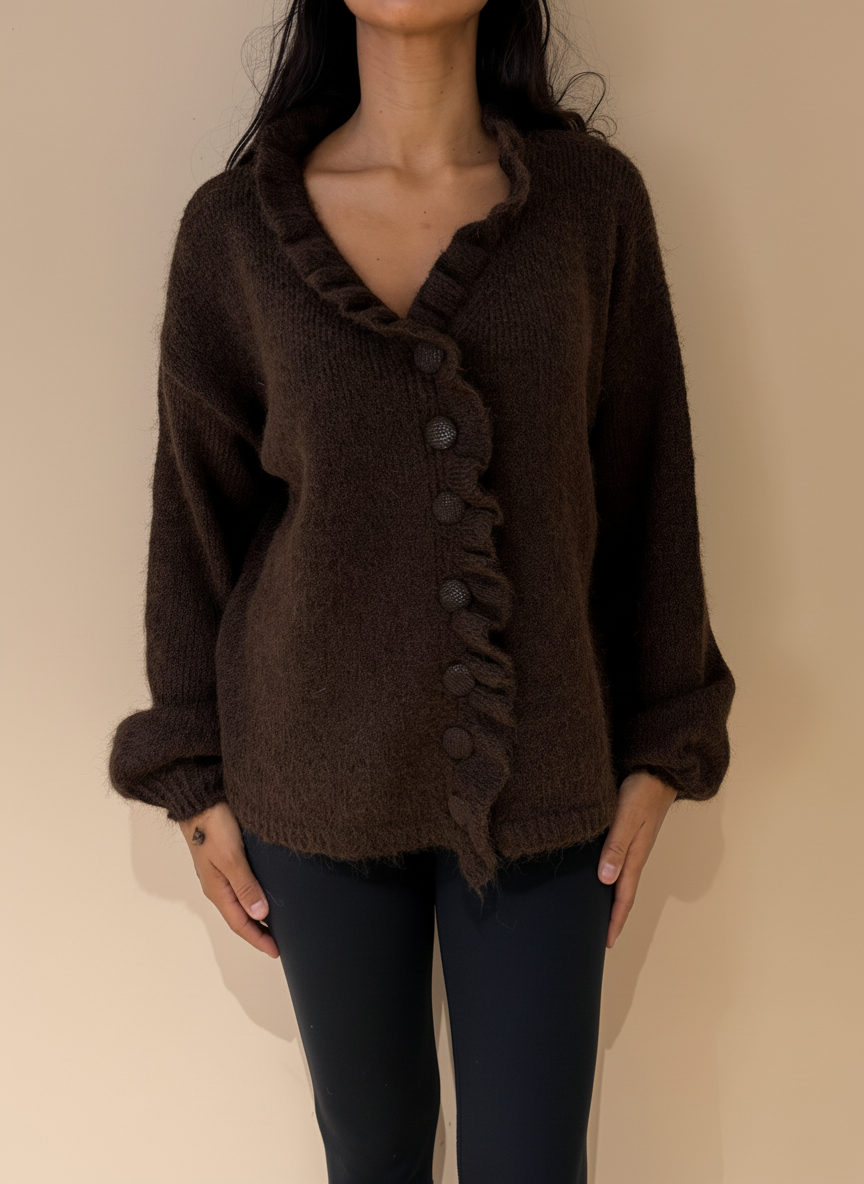 Gilet bouton et froufrou laine mélange