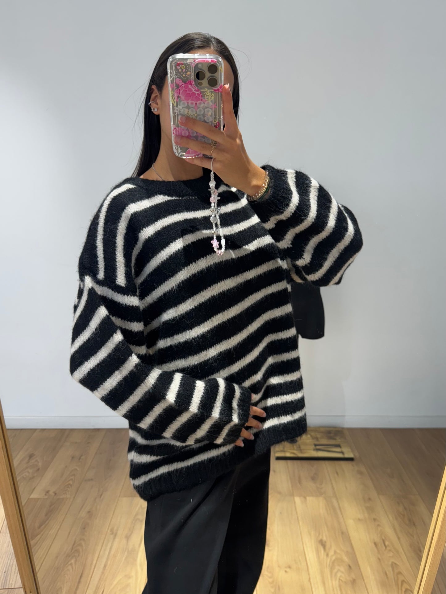 Pull marinière noir et beige en Laine Melangé - 2 Coloris