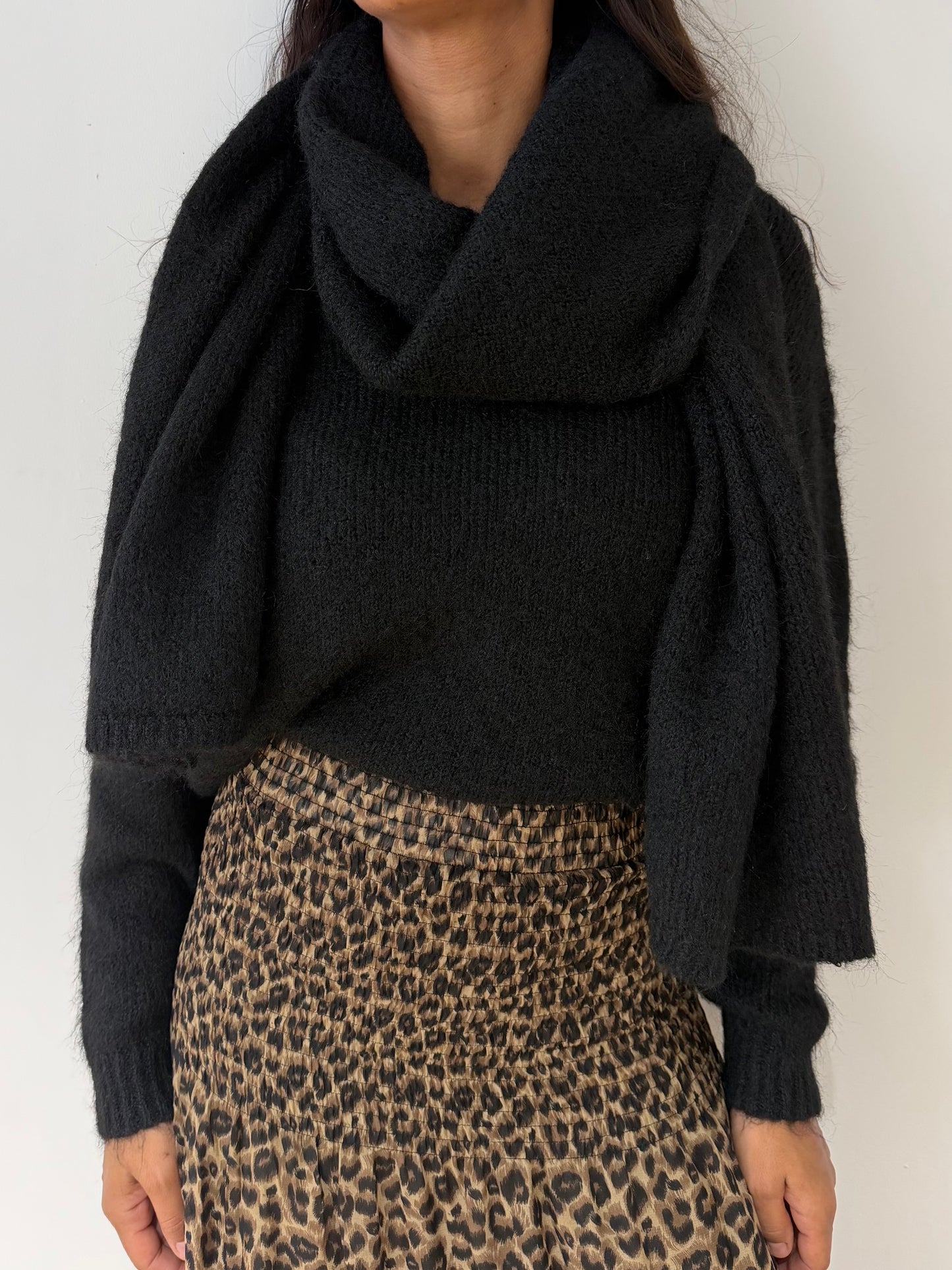 Pull Laine mélangé avec écharpe