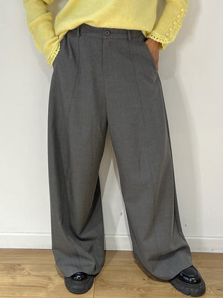 Pantalon large taille haute coupe tailoring – gris