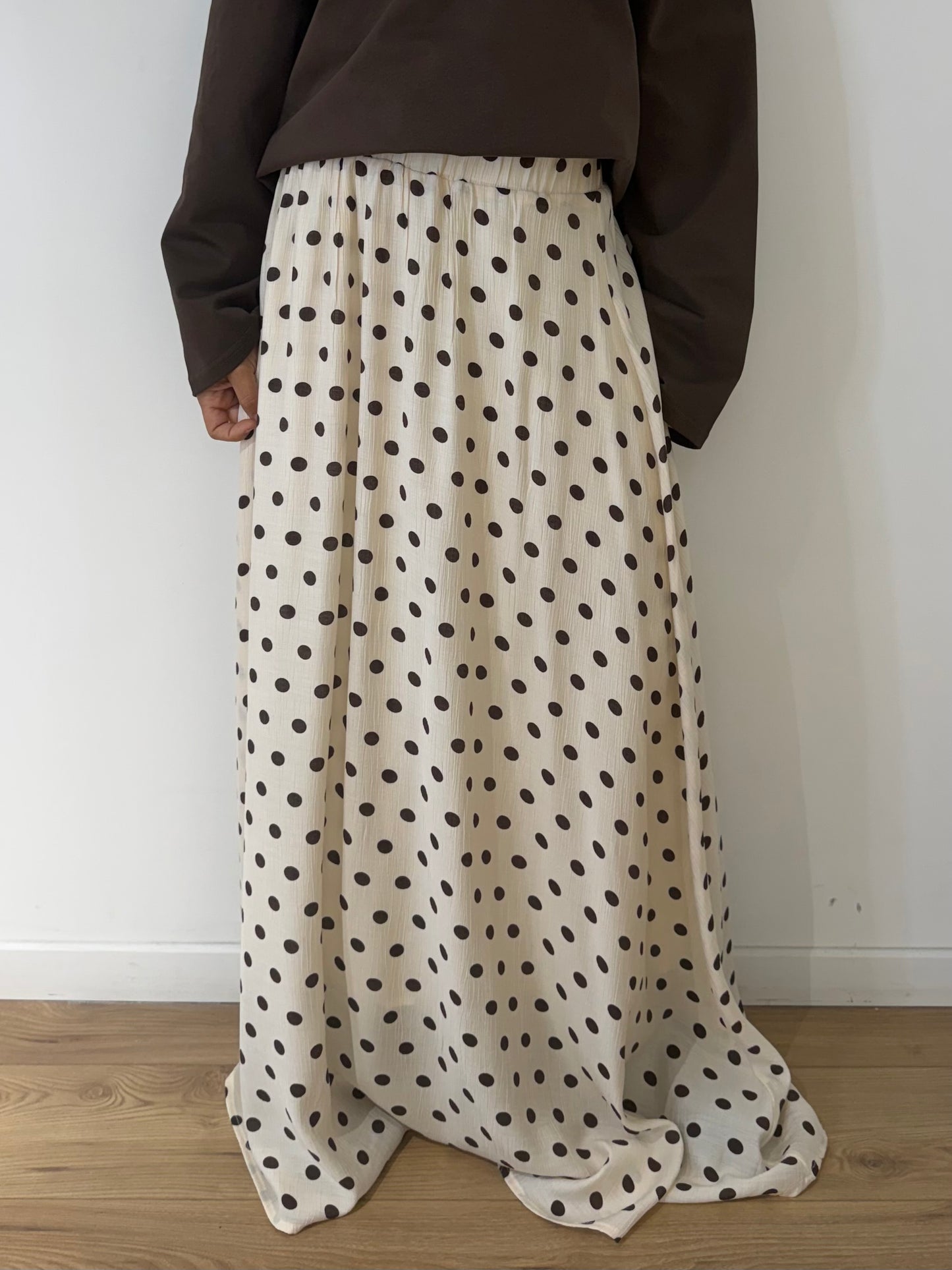 Jupe longue à pois, ourlet asymétrique, taille élastique femme