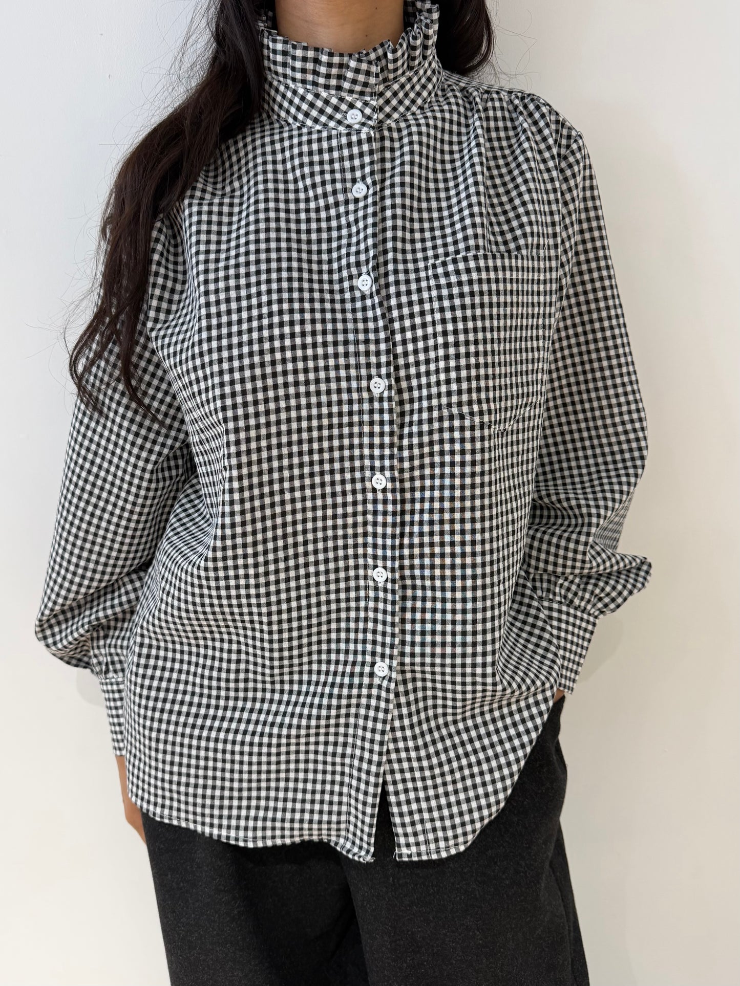Chemise vichy carreaux col volanté femme champêtre chic Kata Paris