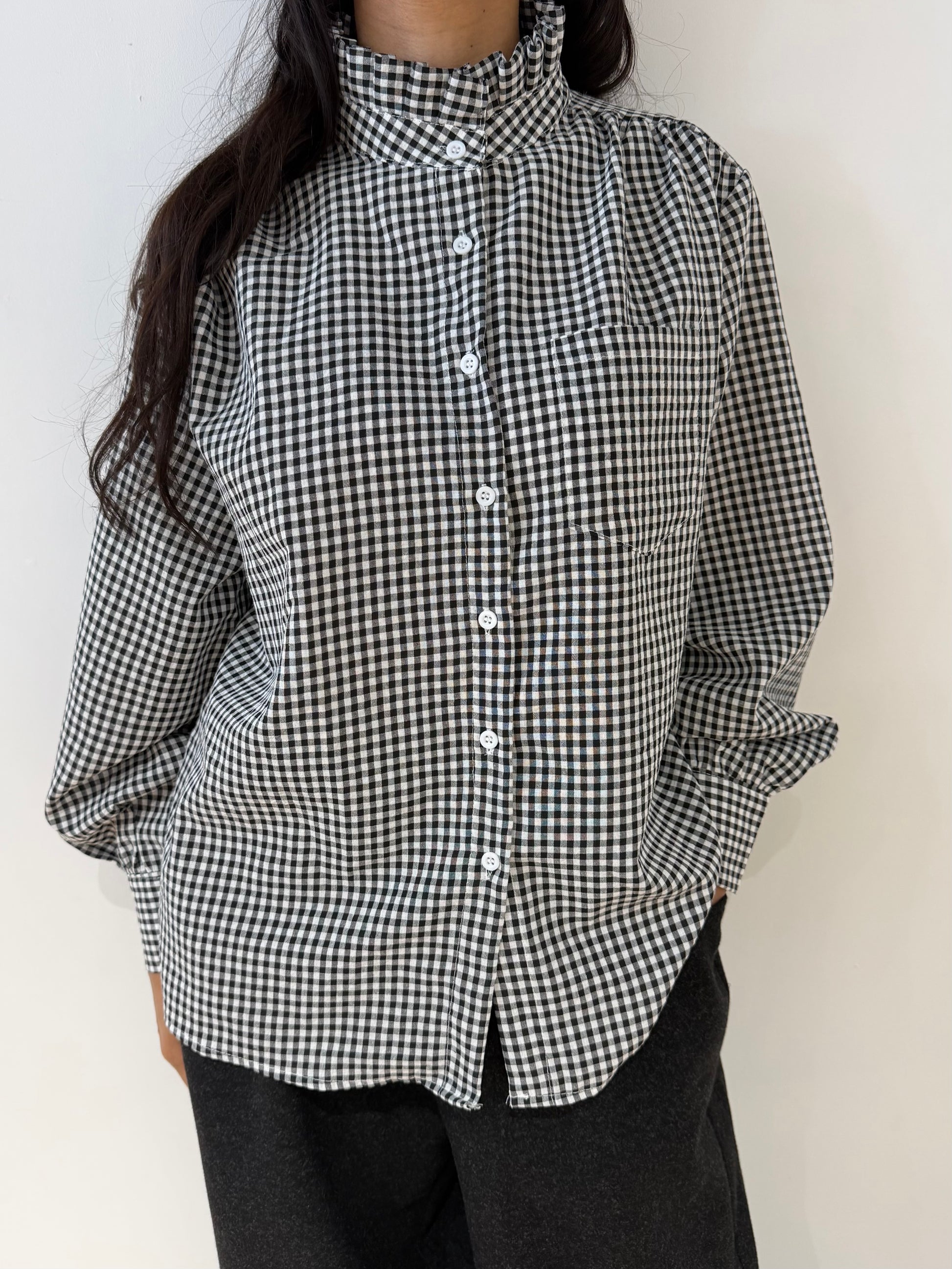 Chemise vichy carreaux col volanté femme champêtre chic Kata Paris