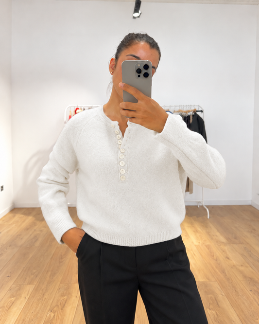 Pull boutonné en baby alpaga et laine – vue 4
