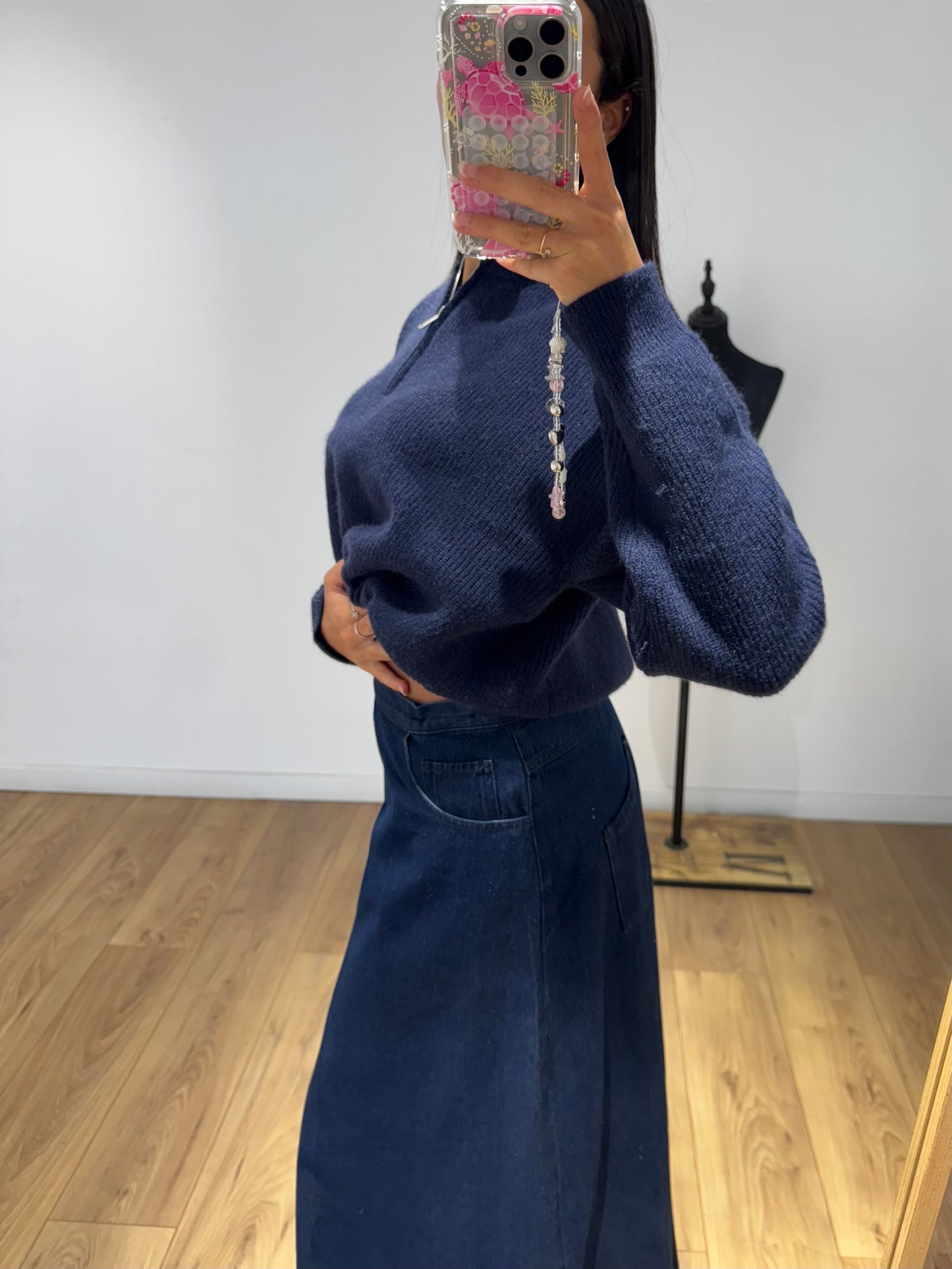 Jupe longue porte feuille denim