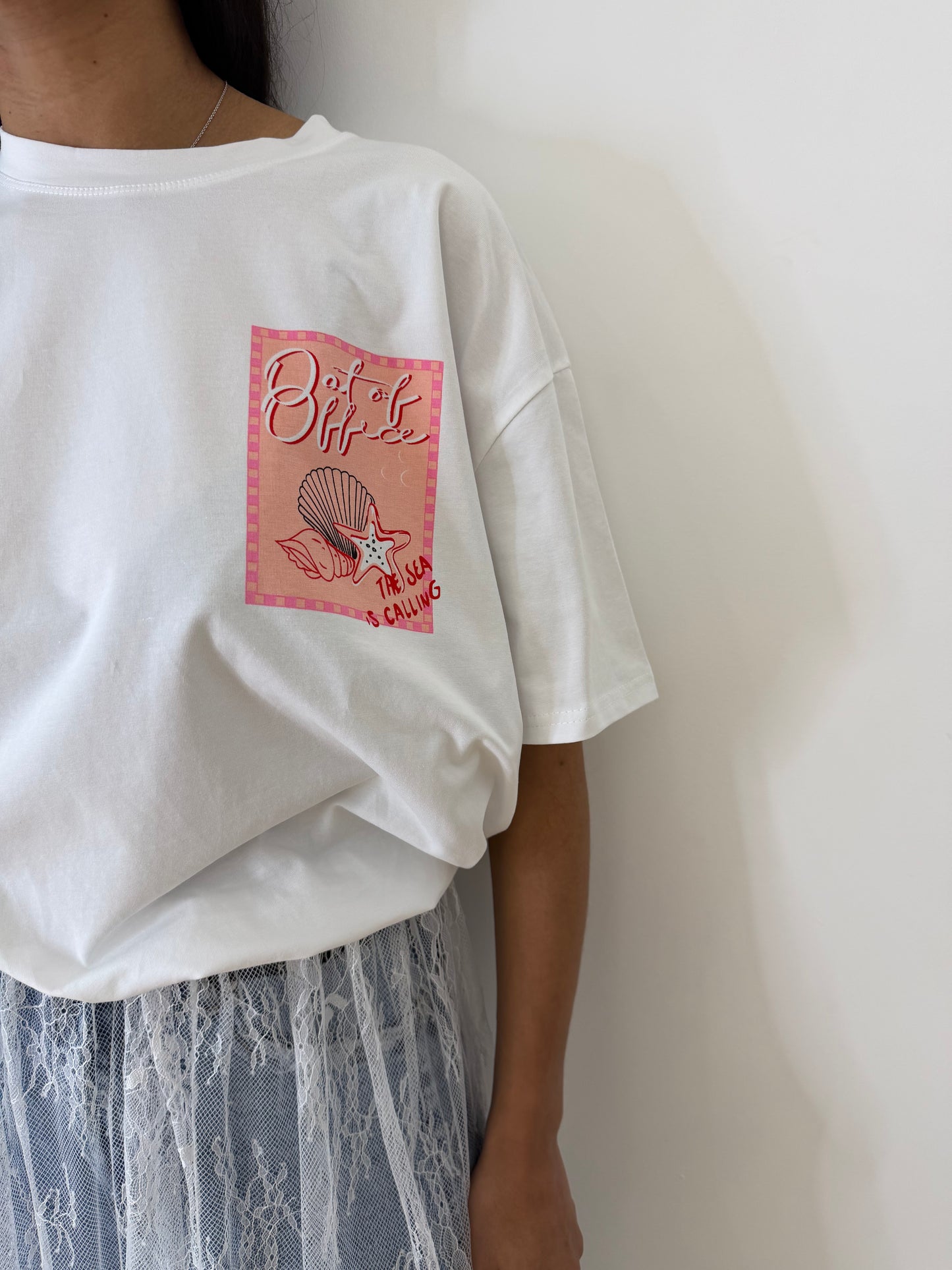T-shirt oversize femme imprimé Out of Office coton blanc